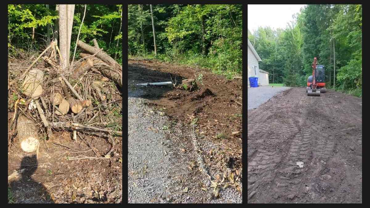 Tree removal, land clearing, and site preparation for gravel driveway extension in Holley, NY