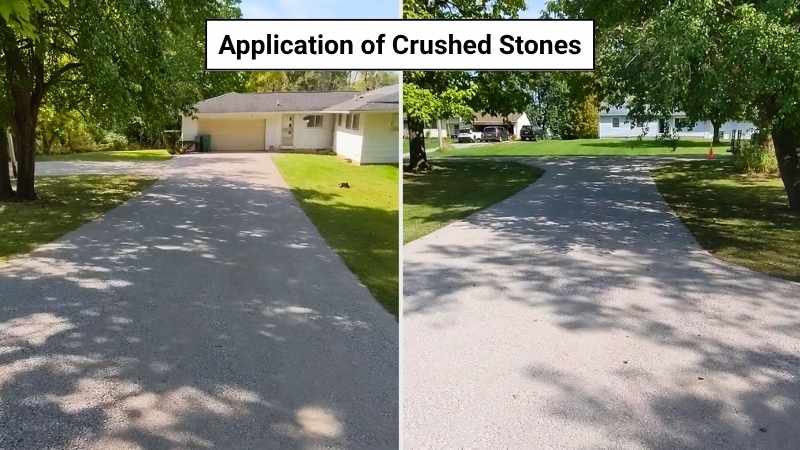 Crushed stones installed in the driveway