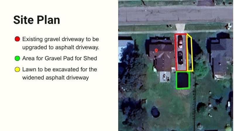 The site plan for this asphalt driveway project
