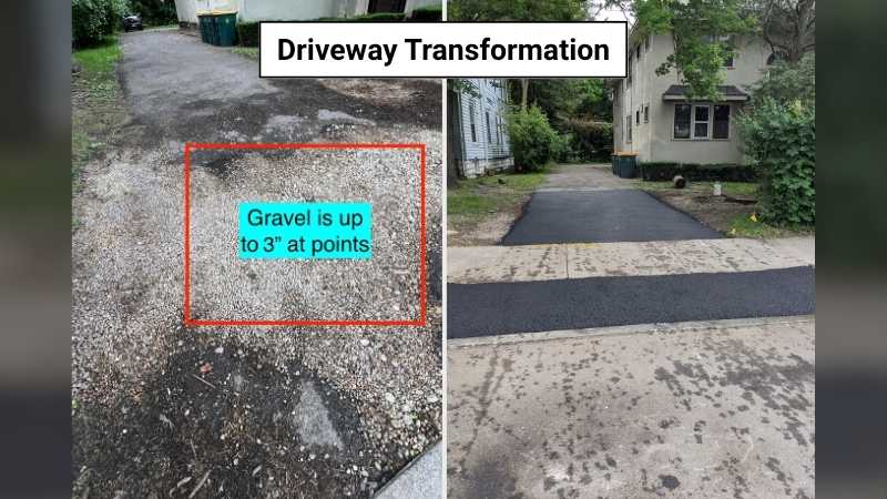 Before and after transformation of the driveway.