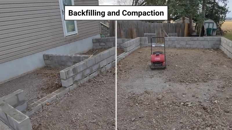 Backfilling and Crushed Stone Base were installed after laying CMU blocks