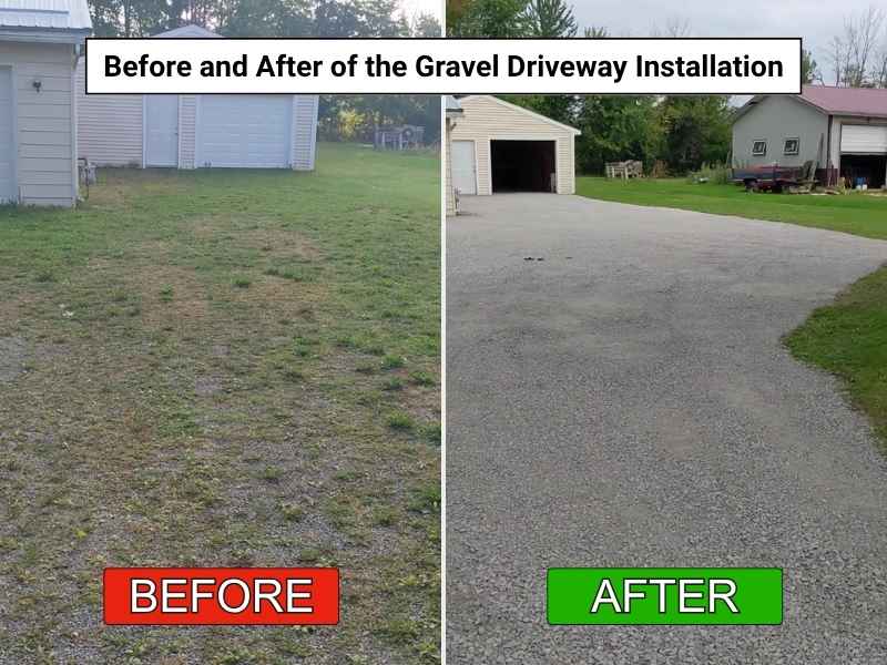 Before and After Photo with the New Gravel Driveway
