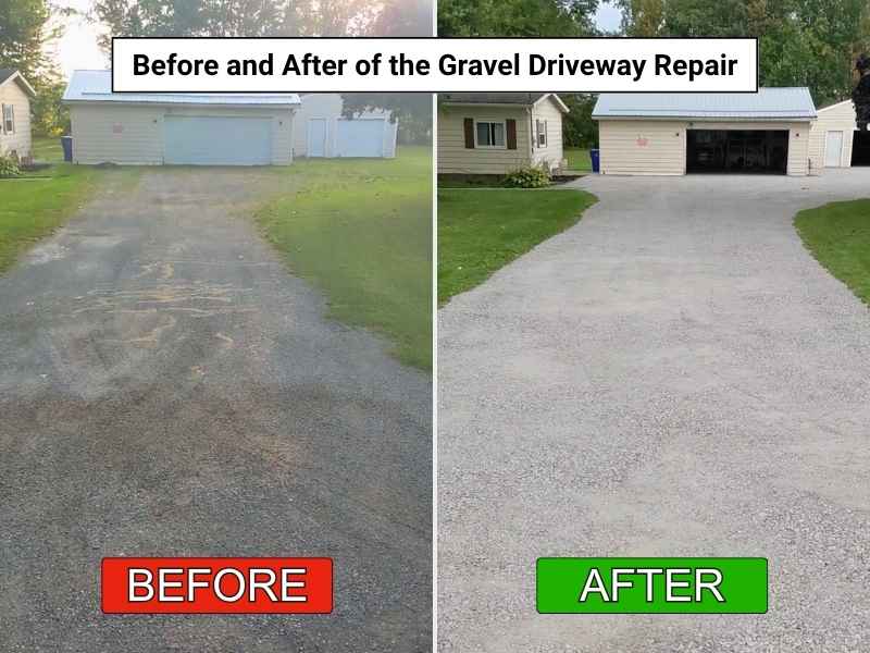 Before and After Photo of the Existing Gravel Driveway