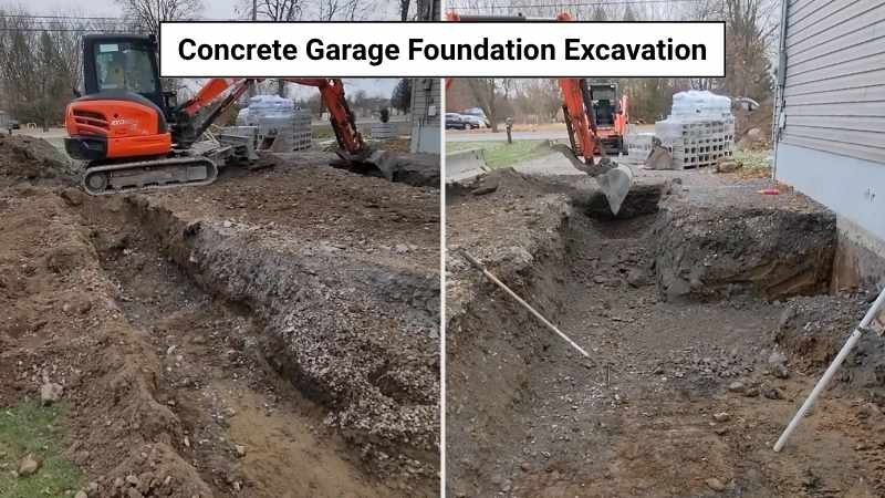 Excavation for the concrete garage foundation