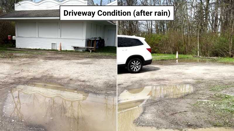 Driveway Parking with visible deep potholes and uneven areas