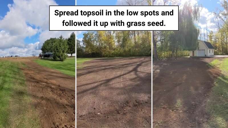 Topsoil were spread in low spots and followed it up with grass seeds.