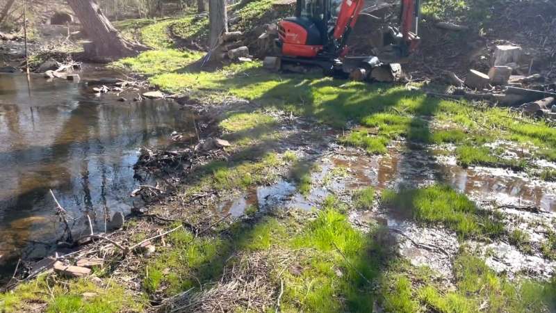 Water overflows in this side of the creek during rain