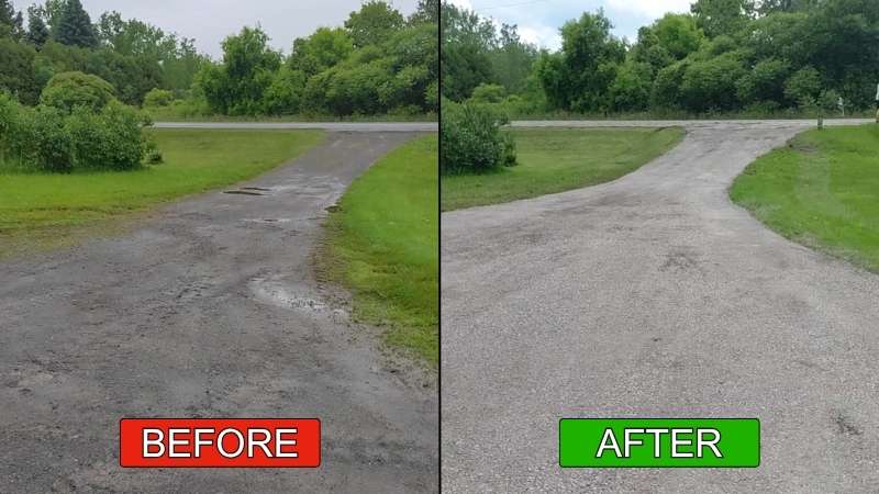Gravel Driveway Before and After (view facing the road)
