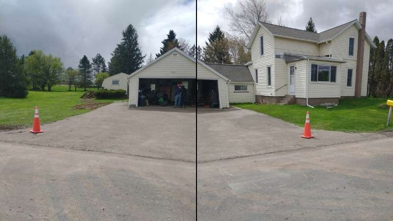 The repaired driveway (view facing the garage)