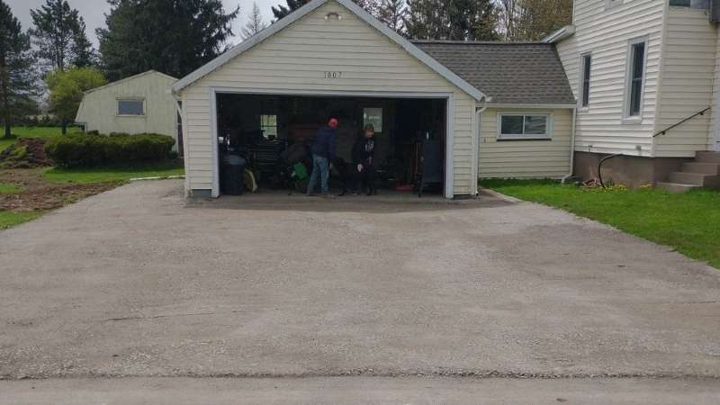 The repaired driveway (view facing the garage)